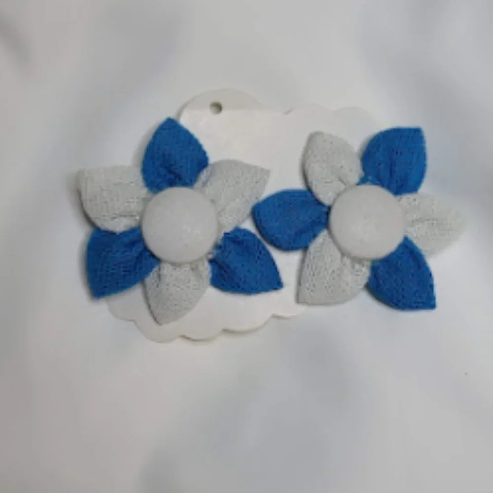 Girls Handmade 2pc Set Of Blue/White Floral Hair Clip- Brand New